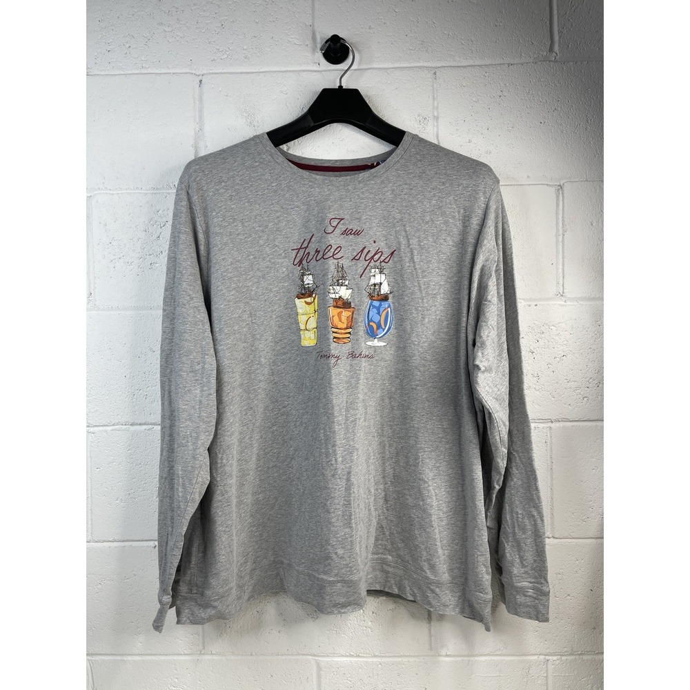 Tommy Bahama Gray Long Sleeve Graphic Tee "I saw three sips" Cotton Top  2XLT